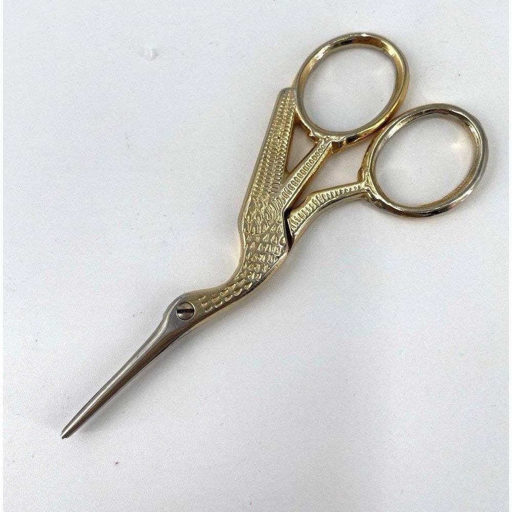 Vintage Gold-Toned Stork Shaped Embroidery Scissors Italy Sewing Small Sharp
